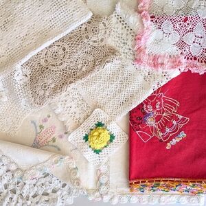 Vintage Crochet Table Cloths Doilies Craft Cutter Lot Embroidered White Cotton